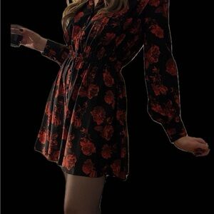 Floral Black and Red Dress The Kooples Size 2 WORN ONCE NO SIGNS OF WEAR